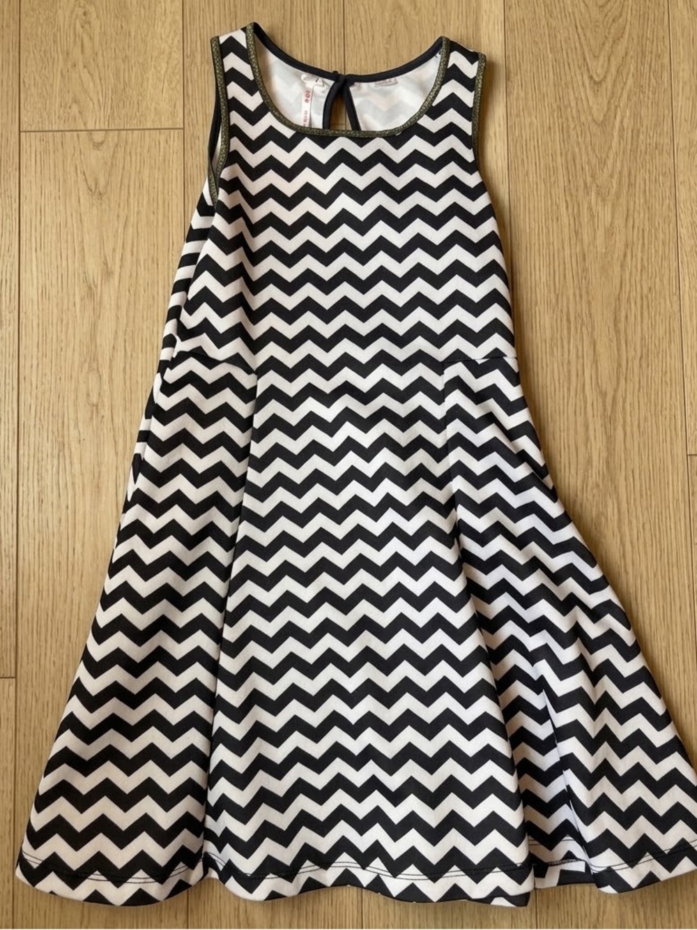 Girls Black and White Chevron A-Line Dress